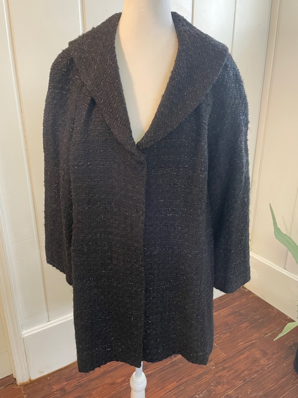 DKNY Black Textured Open-Front Cape Coat